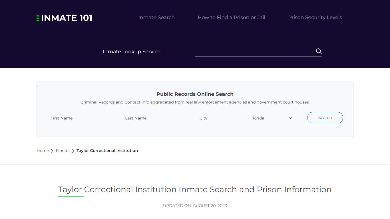 Taylor Correctional Institution Inmate Search, Visitation, Phone no ...